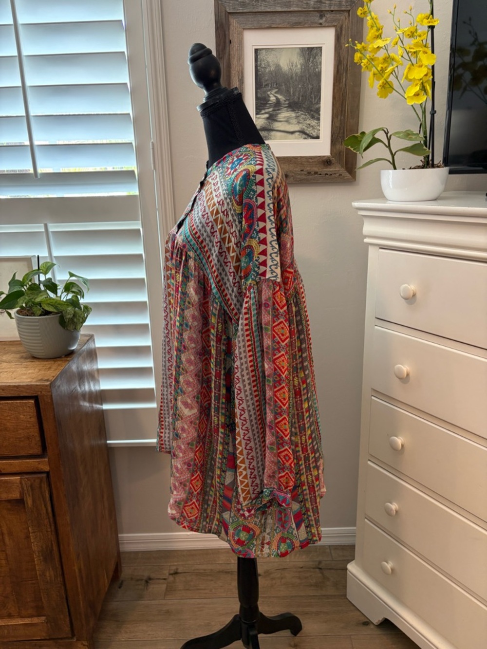 Johnny Was Multicolor Printed Boho Tunic Top - Picture 4 of 12